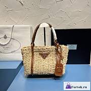 Fortok Prada Structured Leather-Trimmed Straw Tote Bag 26x18x13.5cm - 1