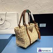 Fortok Prada Structured Leather-Trimmed Straw Tote Bag 26x18x13.5cm - 3