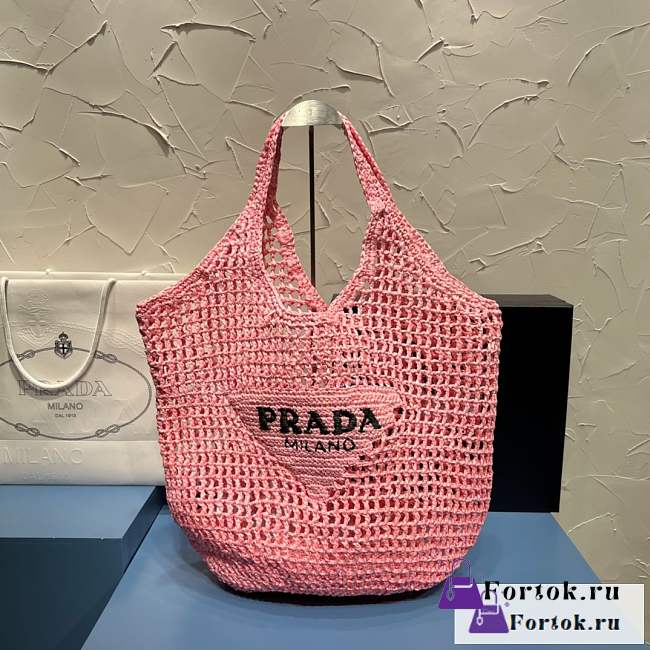 Fortok Prada Raffia Tote Bag Pink - 1