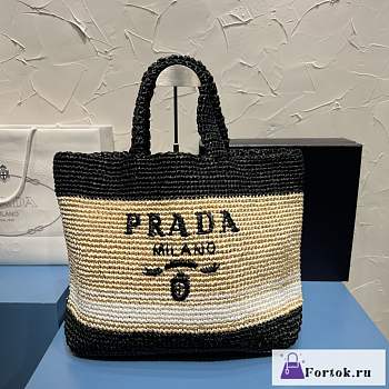 Fortok Prada Logo Raffia Tote Bag 49x35x15cm