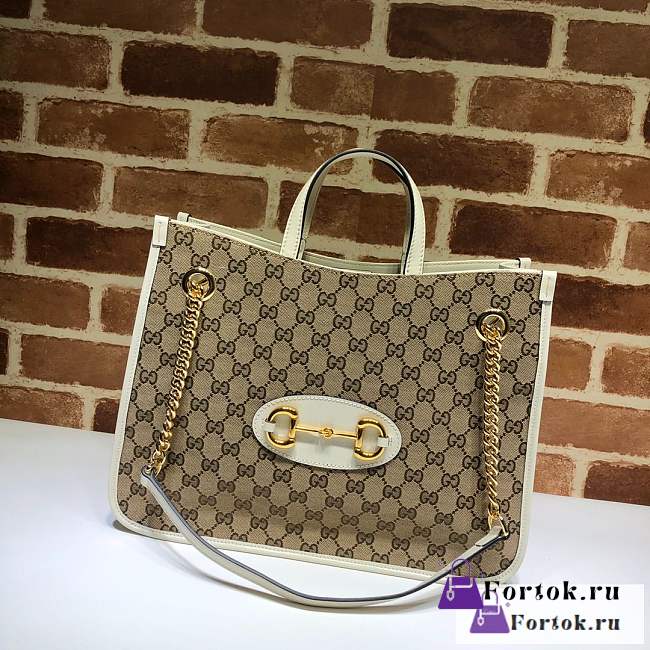 Fortok Gucci Horsebit 1955 Clothe Tote Bag Beige/White 621144 35x27x12cm - 1