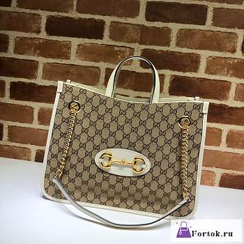 Fortok Gucci Horsebit 1955 Clothe Tote Bag Beige/White 621144 35x27x12cm