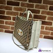 Fortok Gucci Horsebit 1955 Clothe Tote Bag Beige/White 621144 35x27x12cm - 5