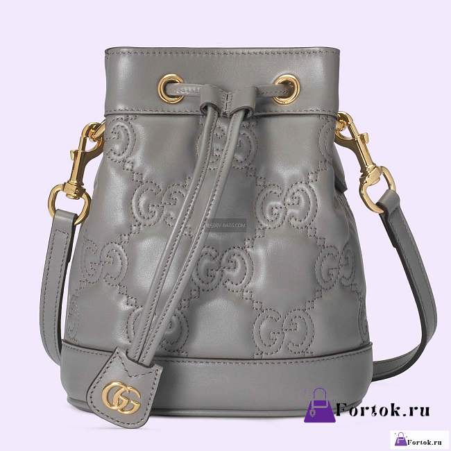 Fortok Gucci GG Matelassé Bucket Bag Grey 16x20x9.5cm - 1