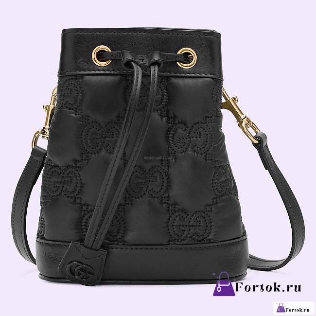 Fortok Gucci GG Matelassé Bucket Bag Black 16x20x9.5cm - 1