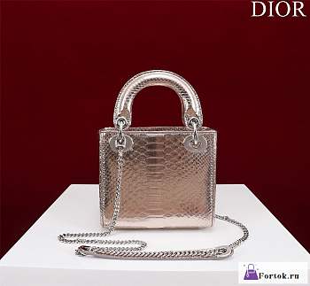 Fortok Dior Lady Mini Bag Crocodile Skin White 17x15x7cm