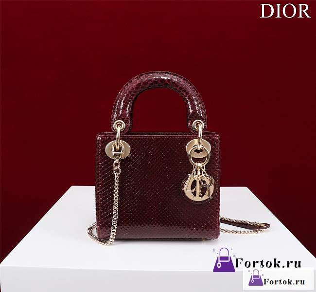 Fortok Dior Lady Mini Bag Crocodile Skin Red 17x15x7cm - 1