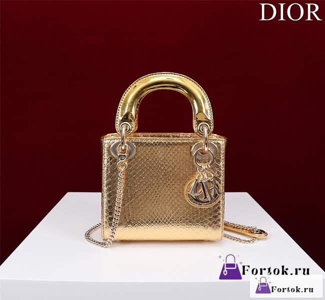 Fortok Dior Lady Mini Bag Crocodile Skin Gold 17x15x7cm - 1