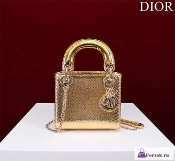 Fortok Dior Lady Mini Bag Crocodile Skin Gold 17x15x7cm