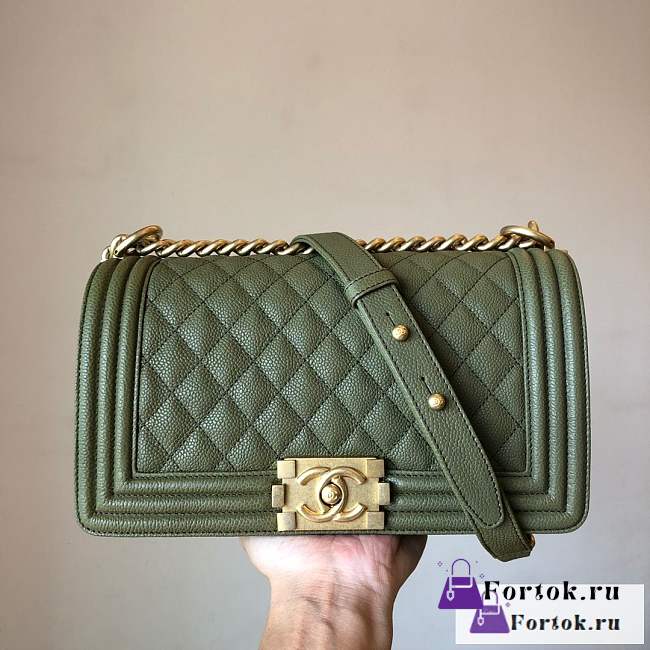 Fortok Chanel Leboy Bag Green Gold Buckle 25cm - 1