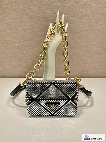 Fortok Prada Grey Mini Crystal-embellished Triangle Logo Shoulder Bag 