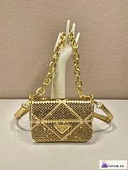 Fortok Prada Gold Mini Crystal-embellished Triangle Logo Shoulder Bag  - 1