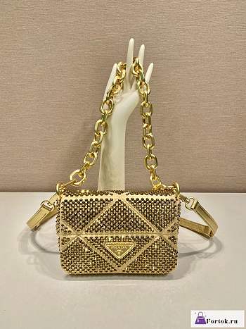 Fortok Prada Gold Mini Crystal-embellished Triangle Logo Shoulder Bag 