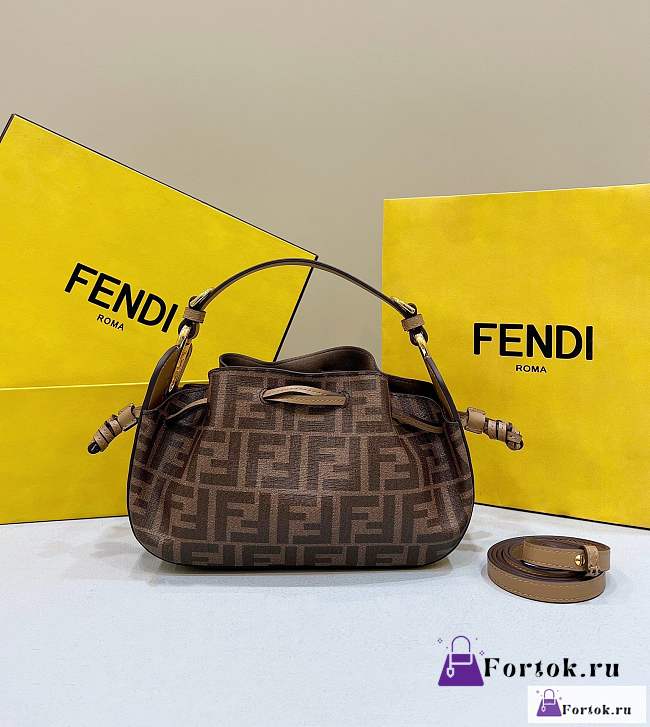 Fortok Fendi Pomodorino Brown FF Fabric Bag 24×9.5×14cm - 1