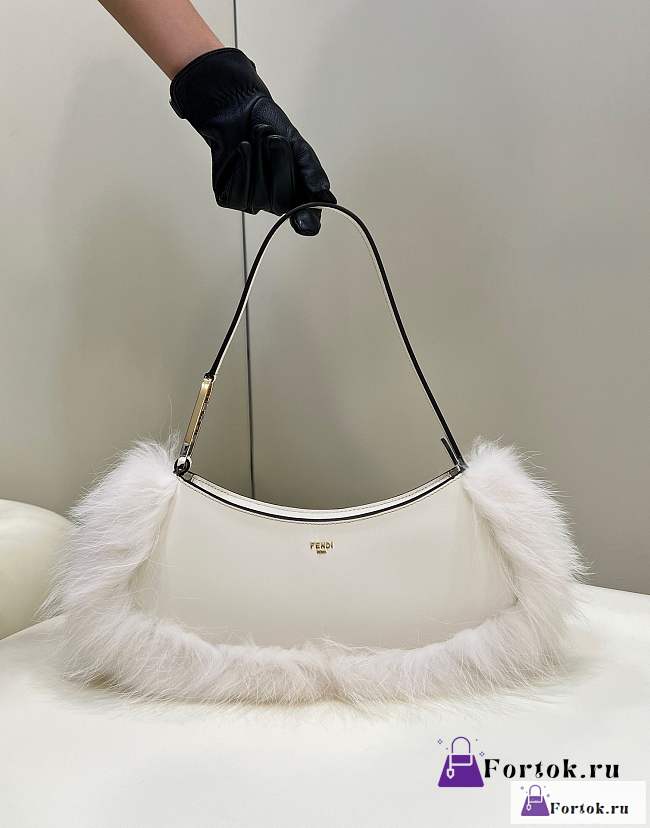 Fortok Fendi O-lock Swing White Fox Fur And Leather Pouch - 1
