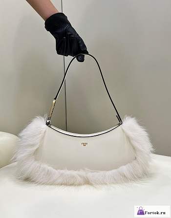 Fortok Fendi O-lock Swing White Fox Fur And Leather Pouch