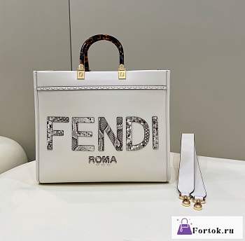 Fortok Fendi Sunshine White Leather And Elaphe Shopper Bag 36×12×31cm