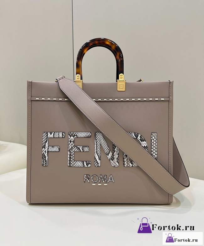 Fortok Fendi Sunshine Grey Leather And Elaphe Shopper Bag 36×12×31cm - 1