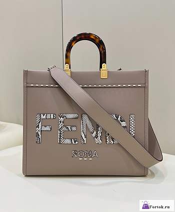 Fortok Fendi Sunshine Grey Leather And Elaphe Shopper Bag 36×12×31cm