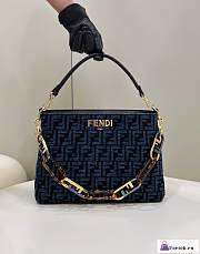 Fortok Fendi O'Lock Zip Dark Blue Tapestry Fabric Bag 35x14x23cm - 1