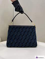 Fortok Fendi O'Lock Zip Dark Blue Tapestry Fabric Bag 35x14x23cm - 2
