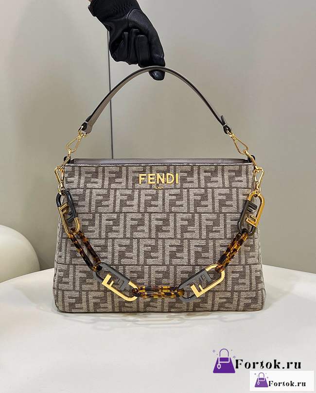 Fortok Fendi O'Lock Zip Beige Tapestry Fabric Bag 35x14x23cm - 1