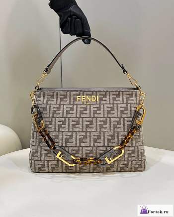 Fortok Fendi O'Lock Zip Beige Tapestry Fabric Bag 35x14x23cm