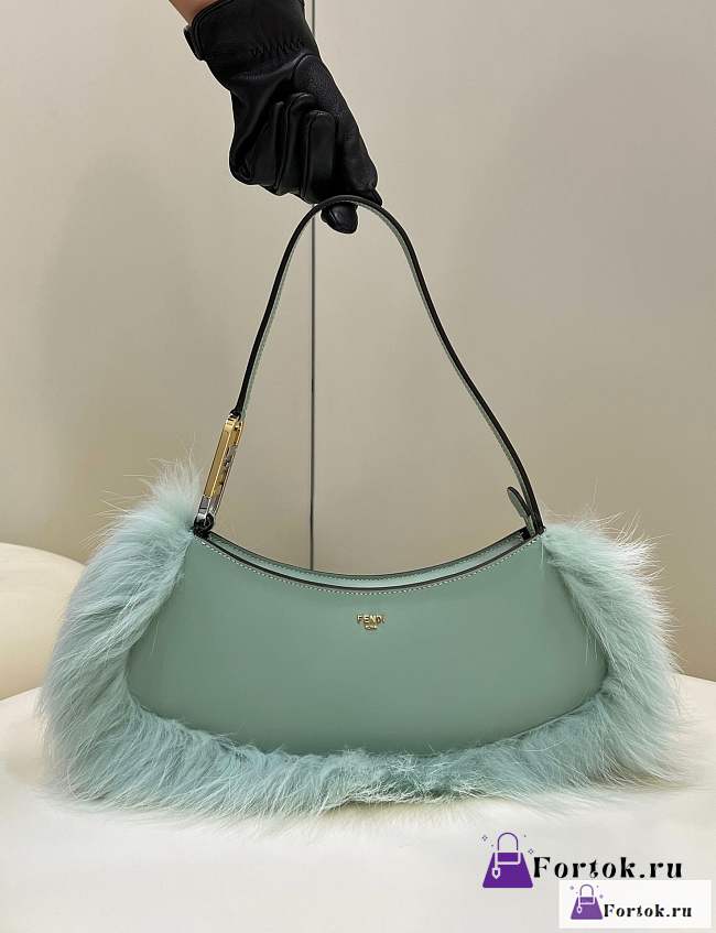 Fortok Fendi O-lock Swing Blue Fox Fur And Leather Pouch - 1