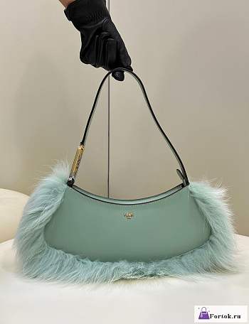 Fortok Fendi O-lock Swing Blue Fox Fur And Leather Pouch