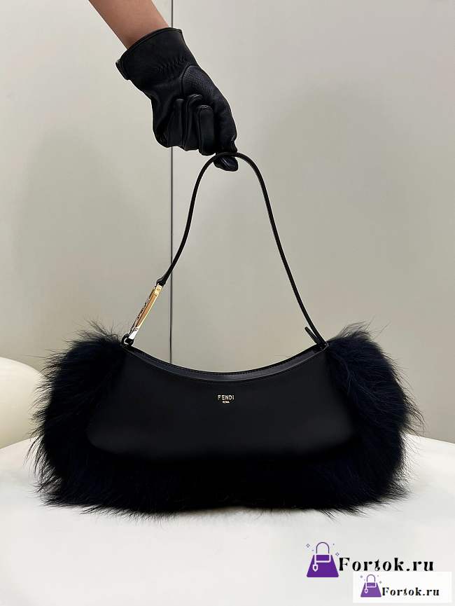 Fortok Fendi O-lock Swing Black Fox Fur And Leather Pouch - 1