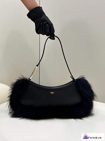 Fortok Fendi O-lock Swing Black Fox Fur And Leather Pouch