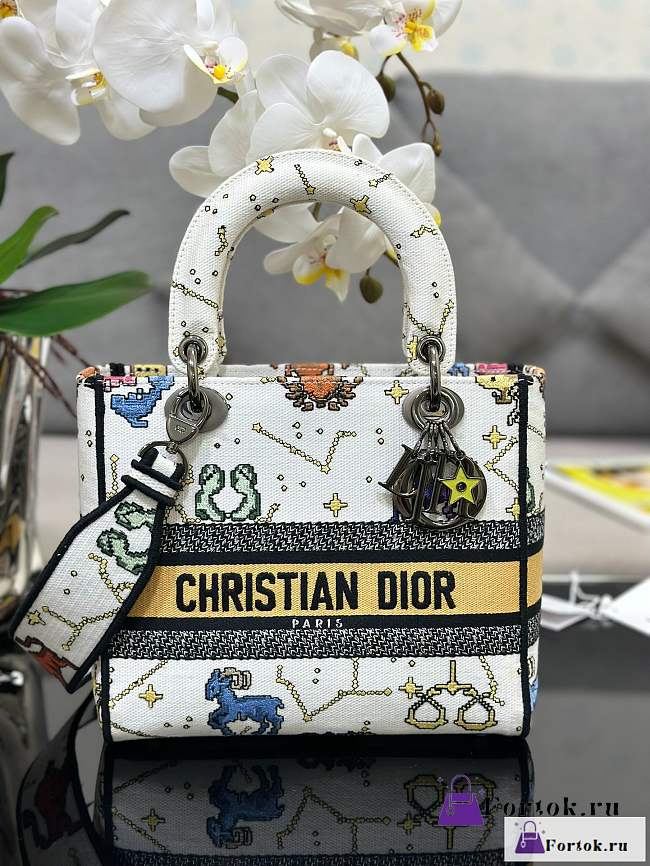 Fortok Dior Lady D-Lite Zodiac Embroidery White M0565 24x20x11cm - 1