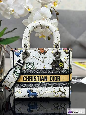 Fortok Dior Lady D-Lite Zodiac Embroidery White M0565 24x20x11cm