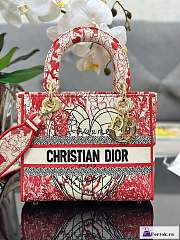 Fortok Dior Lady D-Lite Heart-Shaped Red Dioramour Embroidery Bag M0565 24x20x11cm - 1