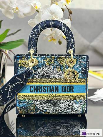 Fortok Dior Lady D-Lite Bag Constellation Embroidery Blue M0565 24x20x11cm