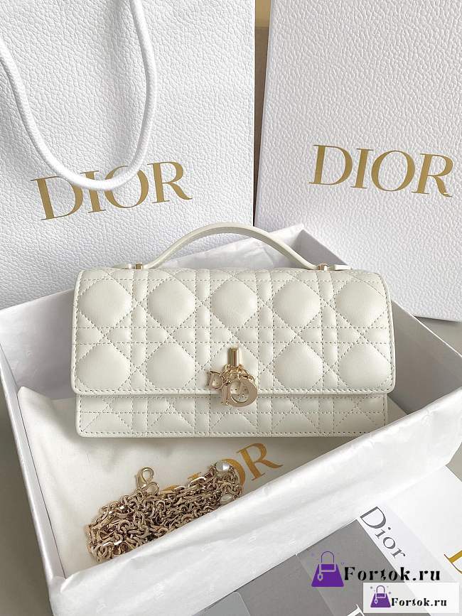 Fortok Dior Miss Mini Bag Latte Cannage Lambskin White 21×11.5×4.5cm - 1