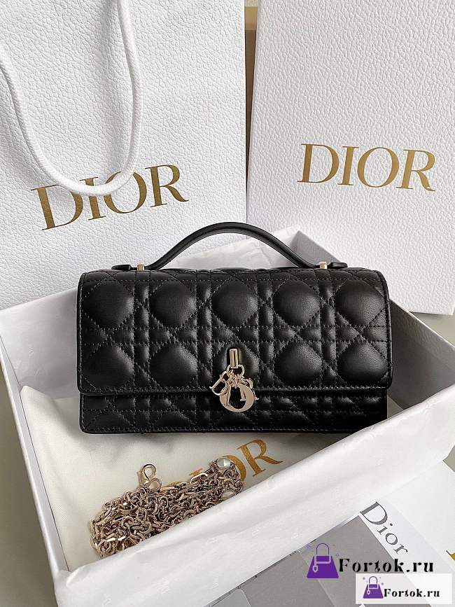 Fortok Dior Miss Mini Bag Latte Cannage Lambskin Black 21×11.5×4.5cm - 1