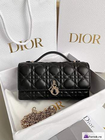 Fortok Dior Miss Mini Bag Latte Cannage Lambskin Black 21×11.5×4.5cm