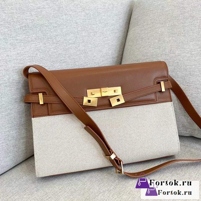 Fortok Saint Laurent Manhattan Bag Canvas Brown 29x20.5x7cm - 1