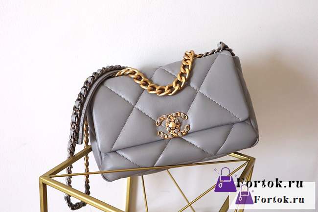 Fortok Chanel 19 Flap Bag Grey 16x26x9cm - 1