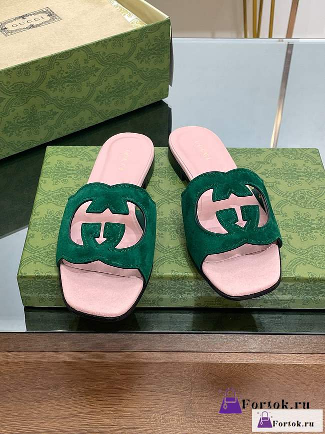 Fortok Gucci Leather Sandals Pink/Green - 1