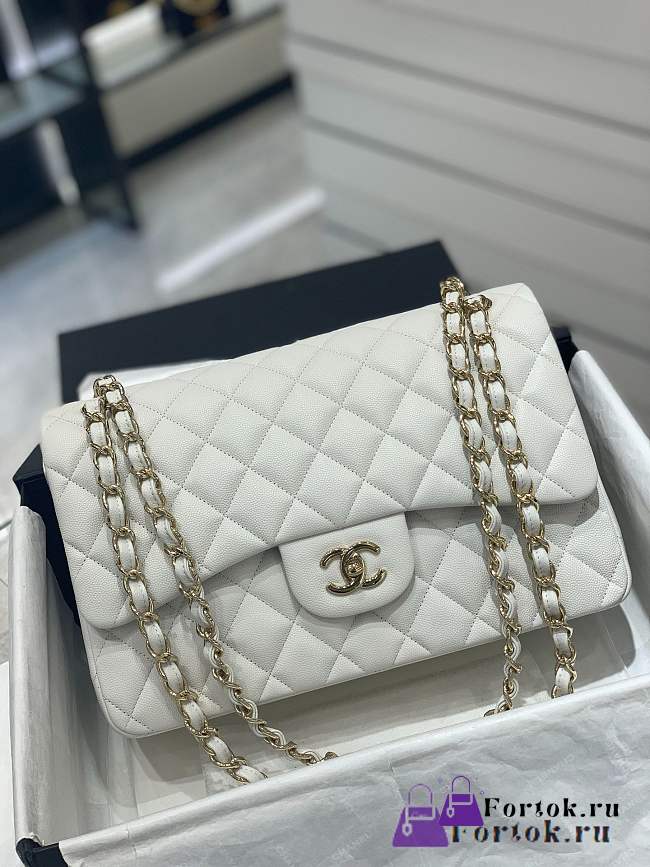 Fortok Chanel Classic Flap Bag White 30cm - 1