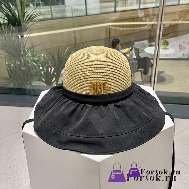 Fortok Dior Linen Stitching Straw Hat - 1