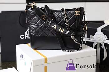 Fortok Chanel Gabrielle Hobo Bag Black Calfskin Logo Handle Strap