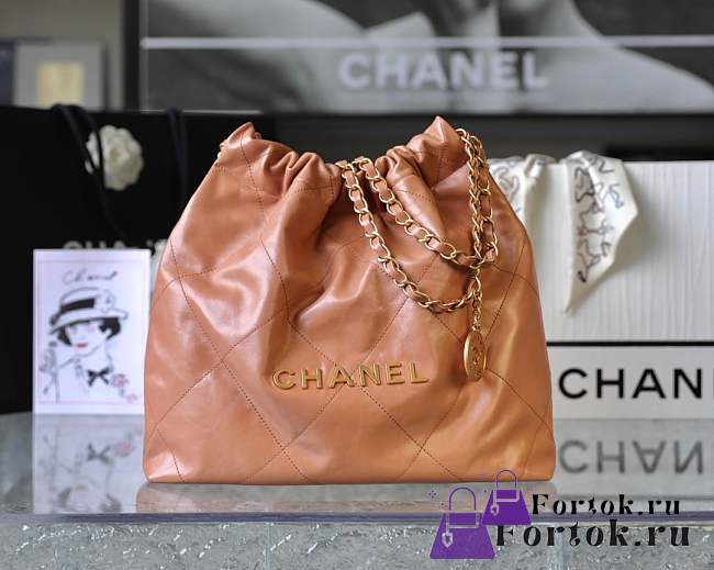 Fortok Chanel 22s Hobo Bag Brown Gold Buckle 35x37x7cm - 1