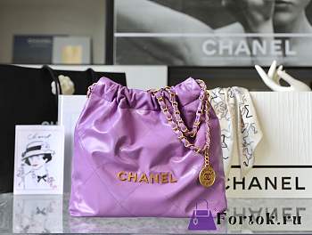 Fortok Chanel 22s Hobo Bag Purple Gold Buckle 35x37x7cm