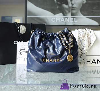 Fortok Chanel 22s Hobo Bag Dark Blue Gold Buckle 35x37x7cm