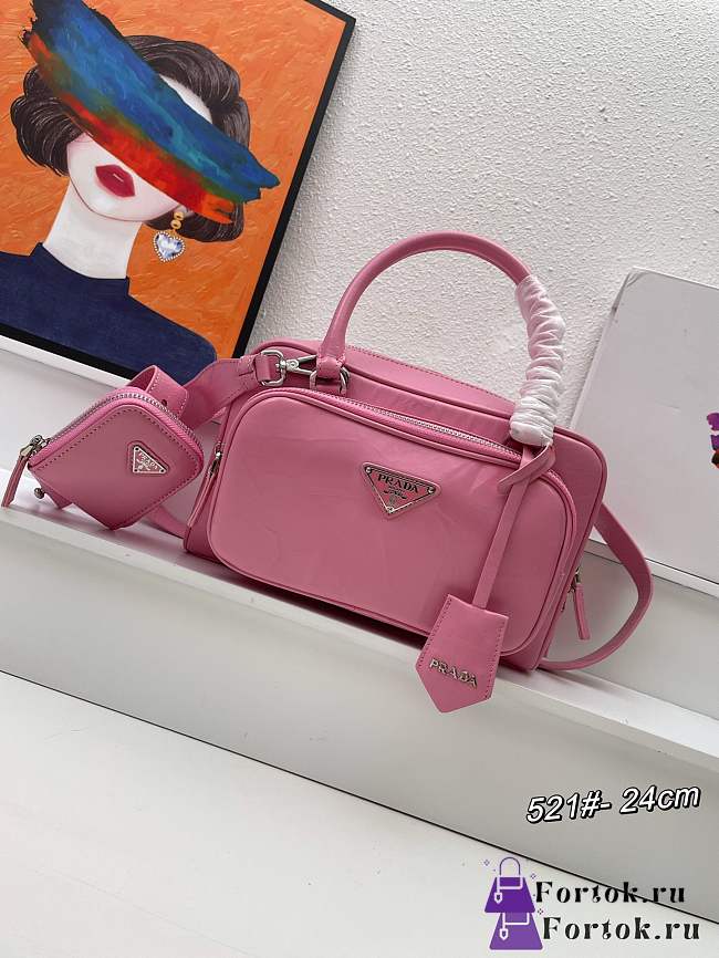 Fortok Prada Antique Nappa Leather Multi-pocket Top Handle Bag Pink - 1