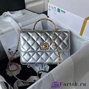 Fortok Chanel Flap Bag Silver With Top Handle 22x16x9cm - 1