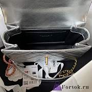Fortok Chanel Flap Bag Silver With Top Handle 22x16x9cm - 3